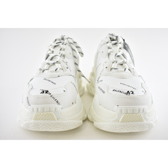Balenciaga Men Balenciaga Triple S Sneaker Black White All Over Logo Platform Flat Trainer 42